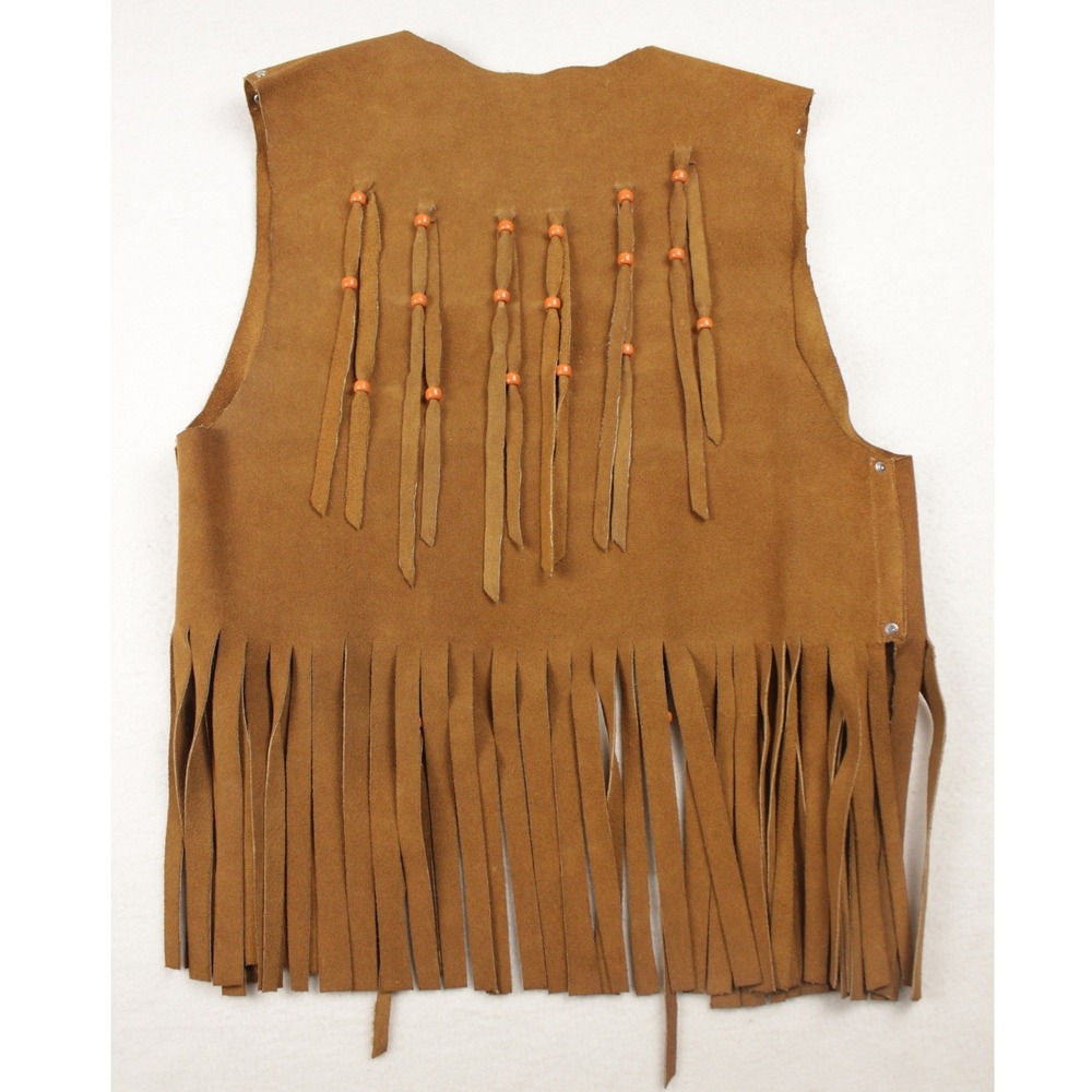 Vintage Brown Suede Leather Fringe Vest Beaded Hippie Festival Western Boho - Picture 2 of 7